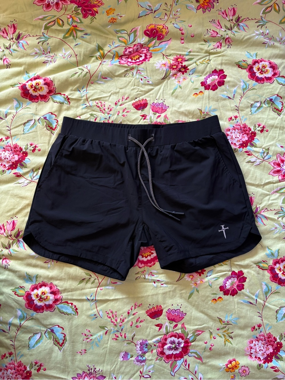 Three Nails Lined Stretch Gym Athletic Drawstring Black Shorts Mens XL LNC